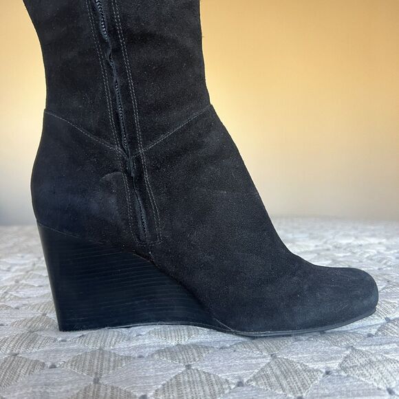 Cole Haan Cora Black Suede Wedge Heel Tall Boots Side Zip D38352 Women’s 8.5 M - Picture 4 of 16